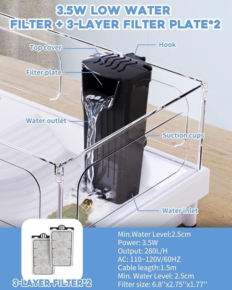 Aquarium Filter(3.5W), Fish Tank Filter, Turtle Tank Filter, Low-Water Filter