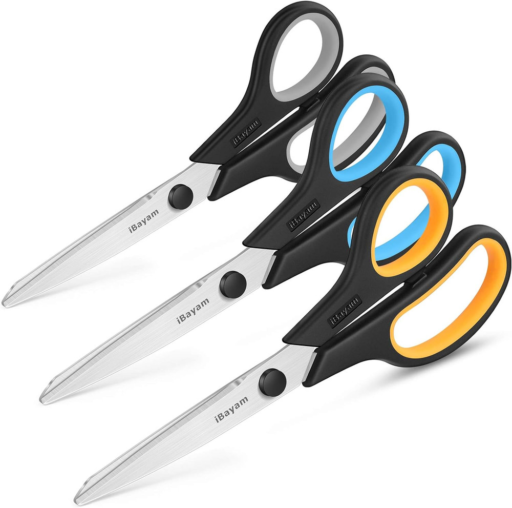 Scissors All Purpose, Ibayam 8" Heavy Duty Scissors Bulk 3-Pack, 2.5Mm Thickness