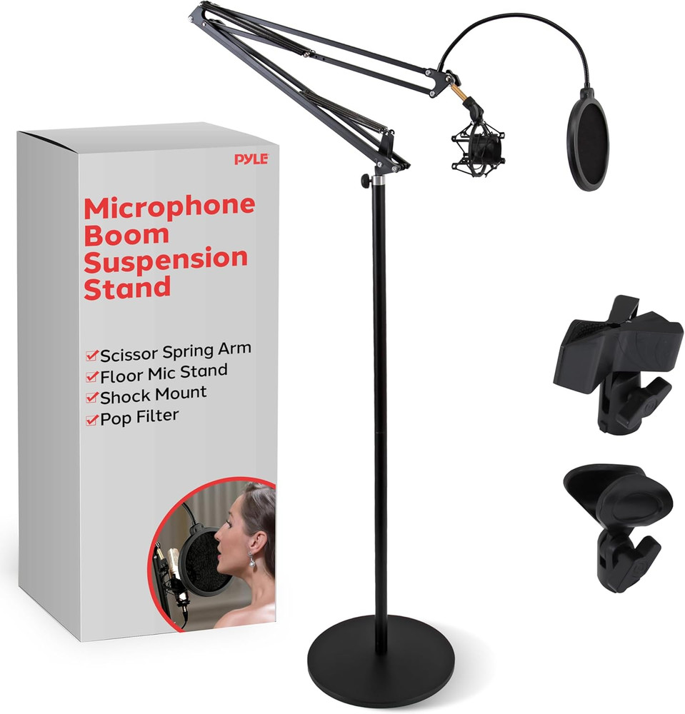 Microphone Boom Suspension Stand - Adjustable Scissor Spring Arm Floor Mic Stand