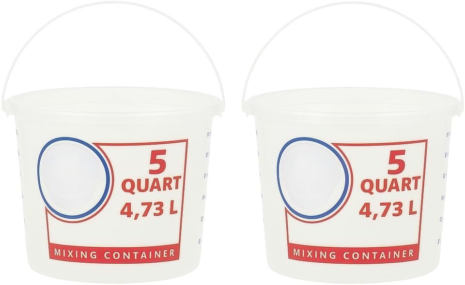 5 Quart Round Mixing Bucket 2 Pack Clear Pre-marked Plastic Measuring Container