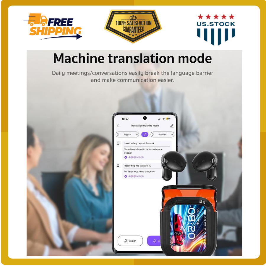 AI Translation Earbuds Real Time Translator LCD Touch Screen 140 Languages