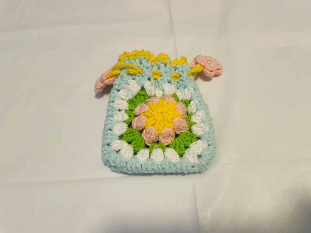 Crochet drawstring bag