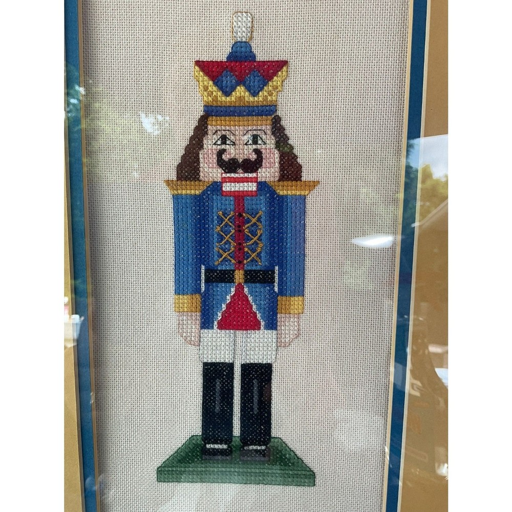 Vintage Framed Christmas Nutcracker Fiber Art Set