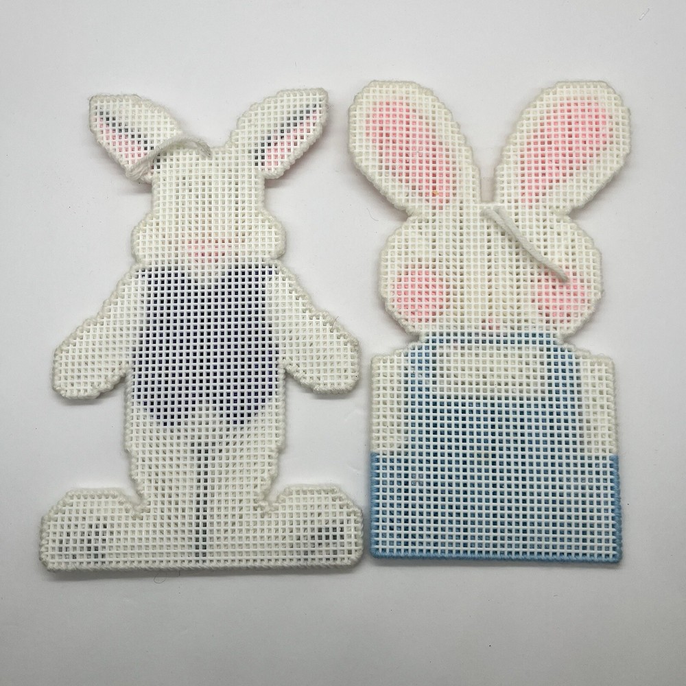 Easter Bunny Set Happy Easter Plastic Canvas Needlepoint Kitchy Decor