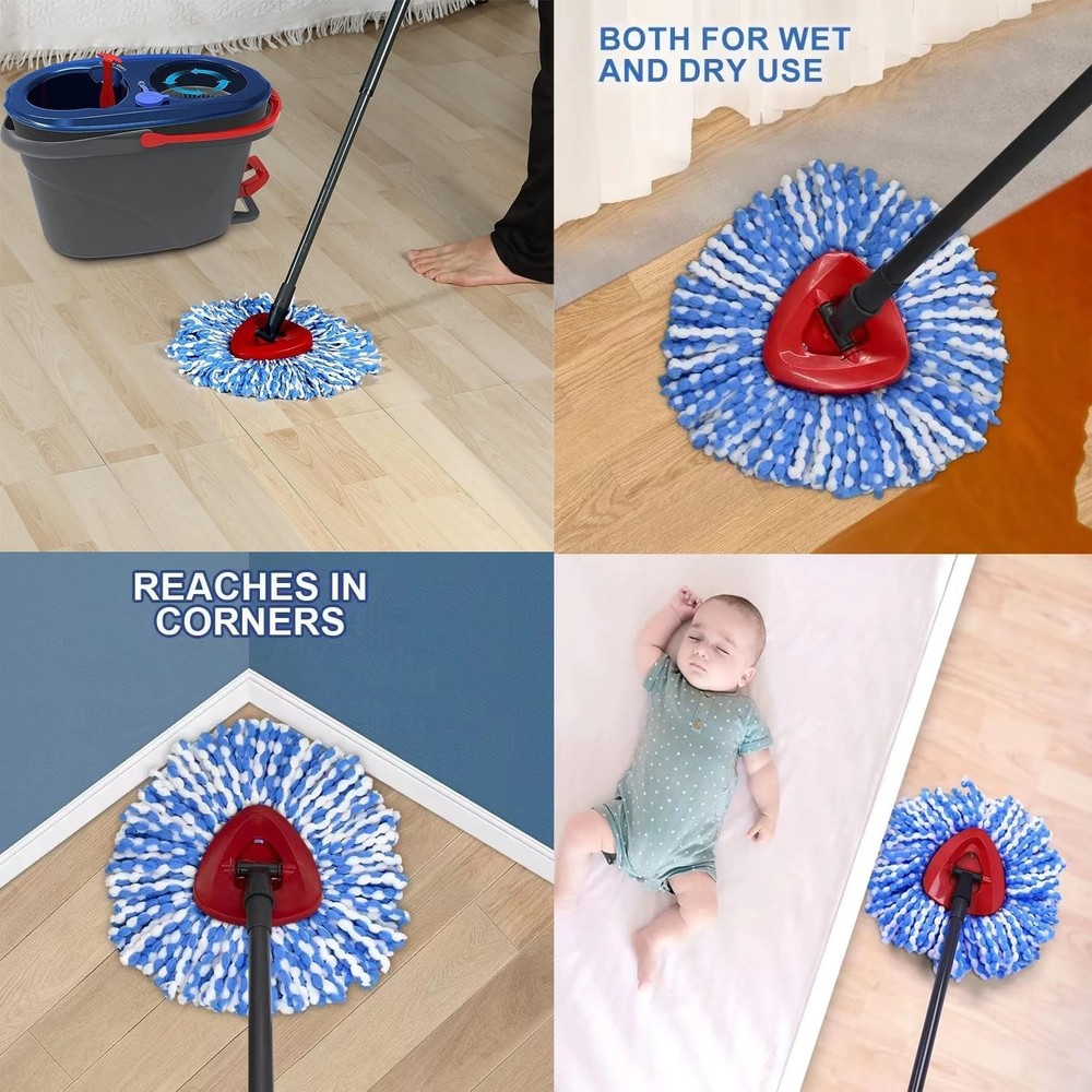 Mop Replacement Heads, 6 Pack Spin Refill, All Hard Surfaces, Blue