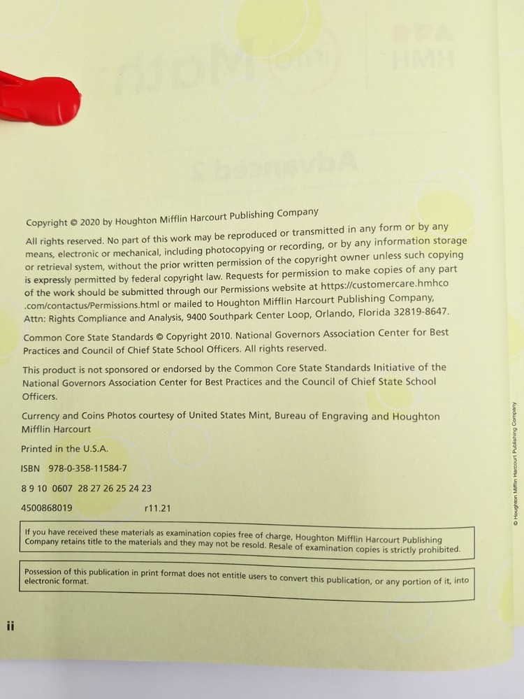 HMH Into Math Grade 7 Advanced 2 Consumable Student Edition 2020 - Brand New