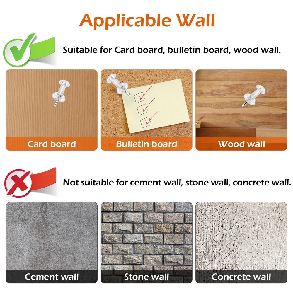 200 Pcs Push Pins Tacks, Thumb Tacks for Wall, Clear Plastic 200 pack,