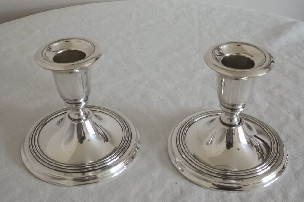 VTG WINDSOR CANDLESTICKS ~ SILVERPLATE, WILLIAM ROGERS, 3 3/4" Tall