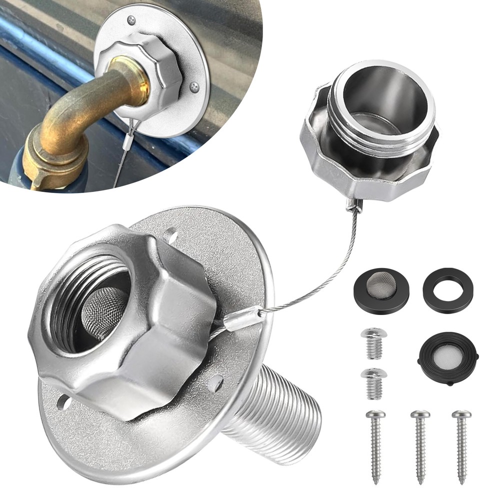 All Metal RV Water Inlet Replacement + Check Valve Connection 3/4" GHT, 1/2" NPT