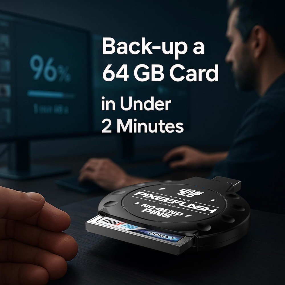 PixelFlash No-Bend Pins CF Reader USB Type-C 2” Cabled Compact UDMA7 Flash Card