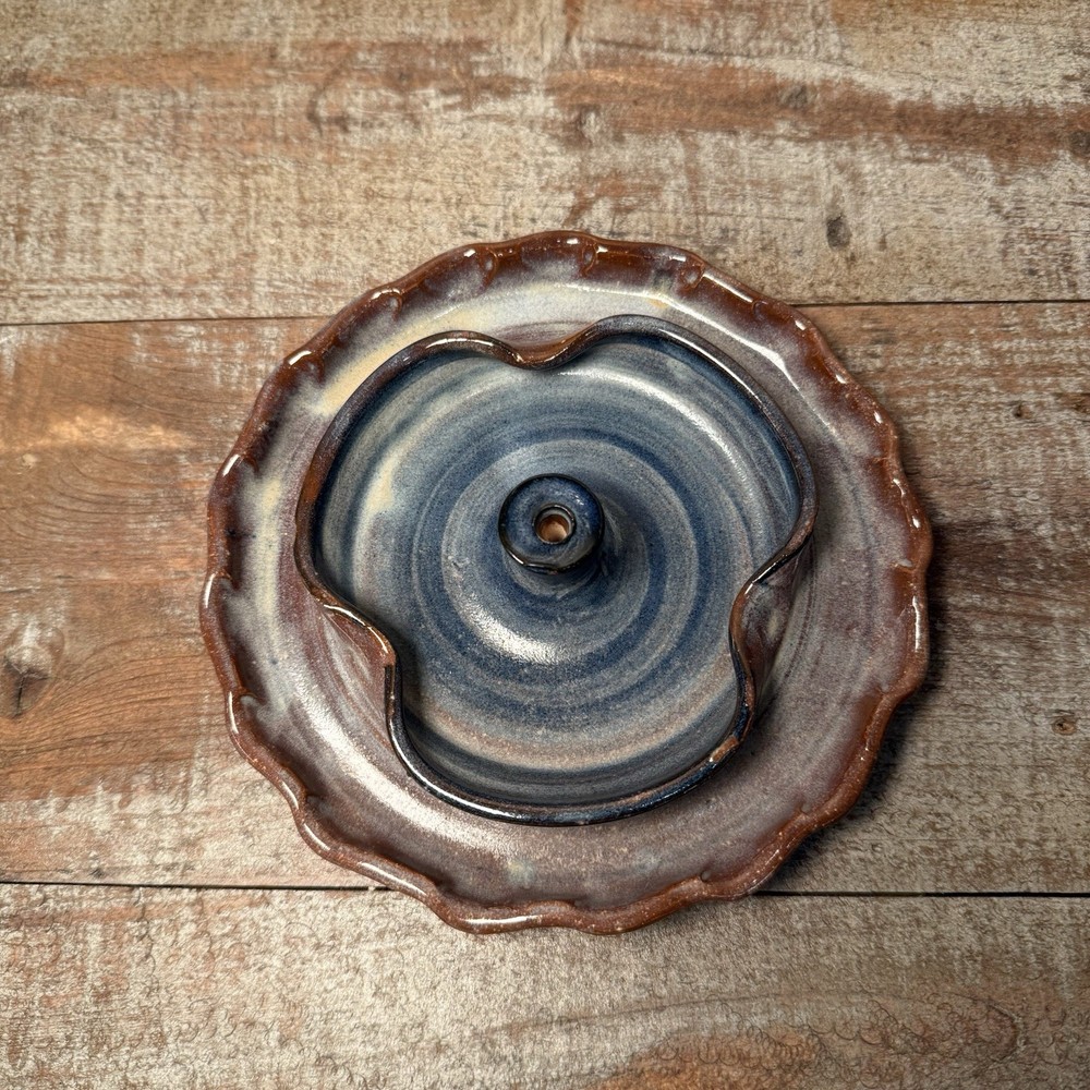 Handmade Incense Burner Holder Pottery Signed Clay Glazed Stoneware