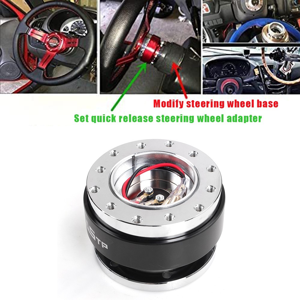 13" Aluminum Universal D Shape Racing Steering Wheel w/Quick Release Adapter Kit