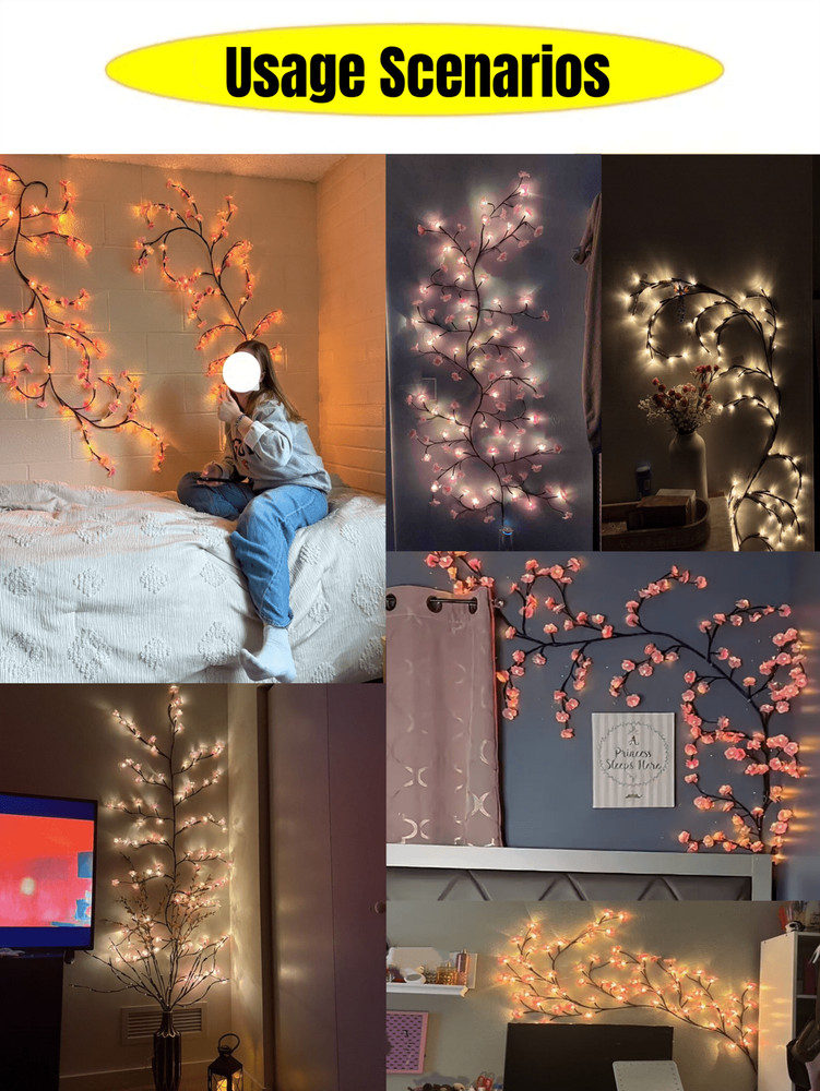 1Pc Cherry Blossom Branch LED Light, USB Powered 8 Flashing Modes, Soft & Bendab