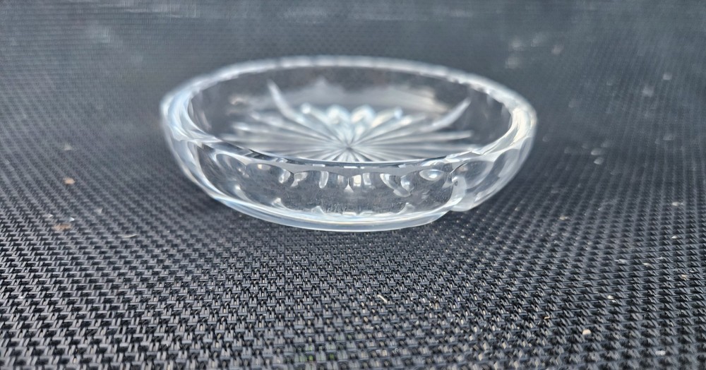 ROUND STAR CUT GLASS BUTTER DISH LINER FOR SILVER PLATED CONTAINER REPLACEMENT
