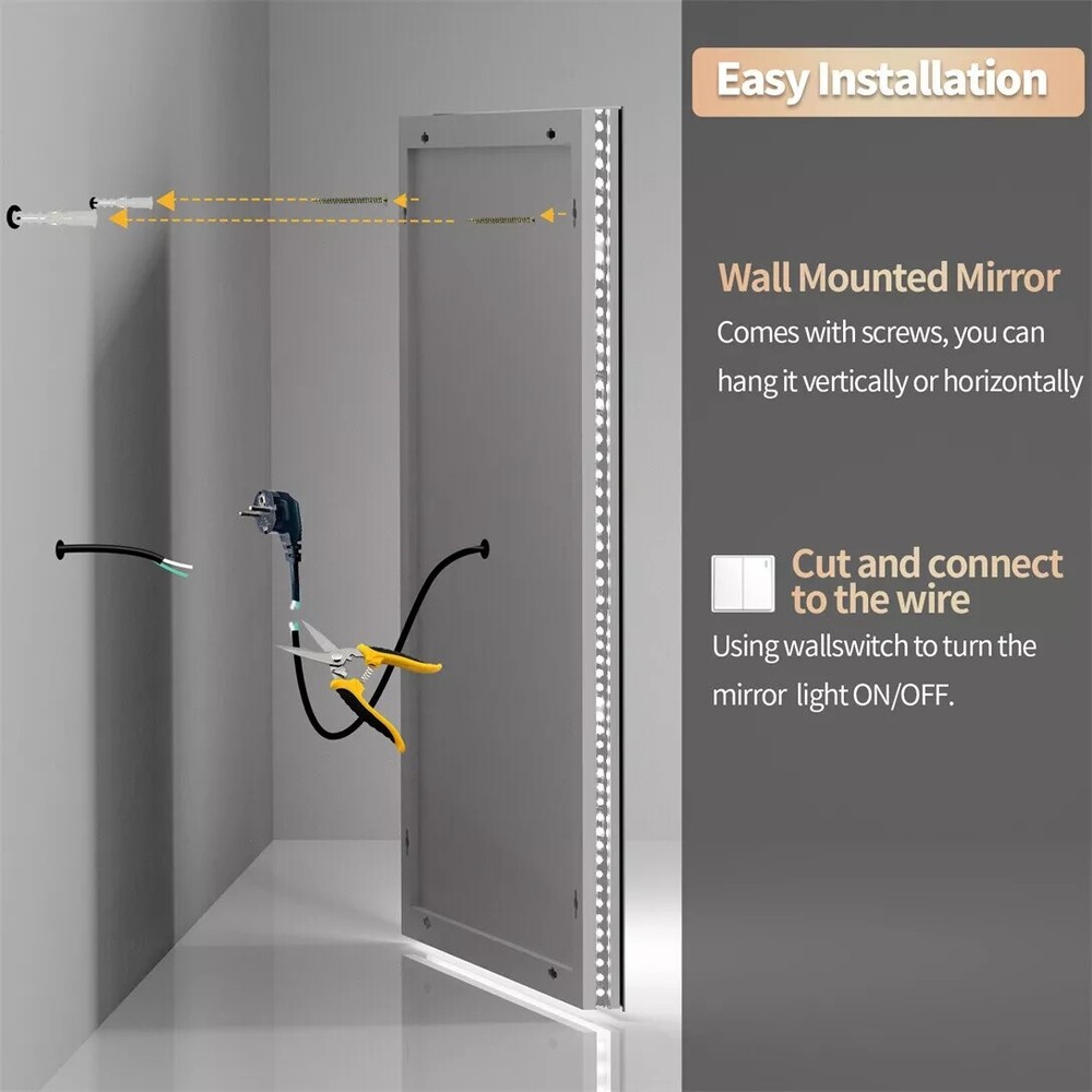 24x48 LED Bathroom Mirror with Lights Front Backlit LED Mirror 3 Colors Memory