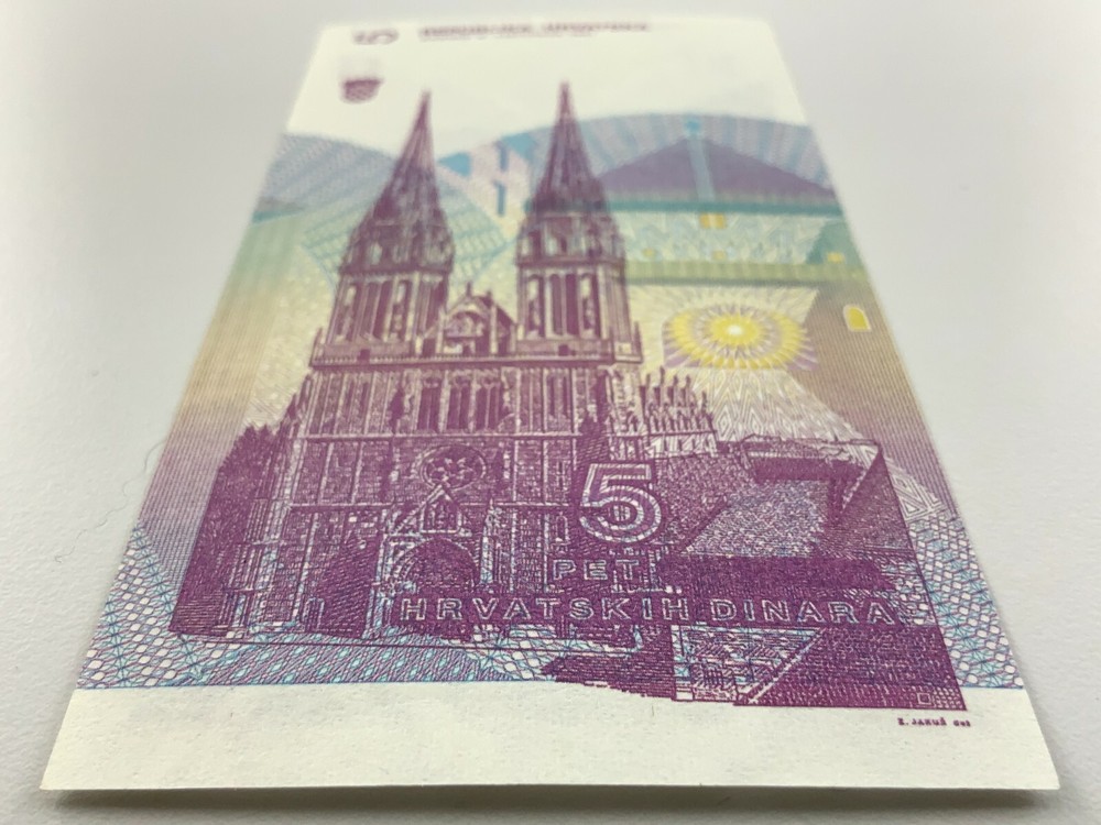 1991 Croatia 5 Dinara Uncirculated Banknote Y442