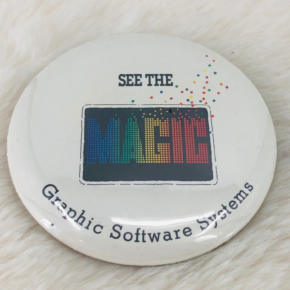 Vtg 80s See the MAGIC Graphic Software Systems Advertising 2 1/4" Button Pin
