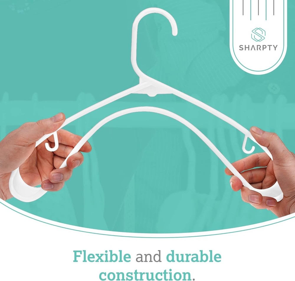 20 Pack Durable White Plastic Hangers - Space-Saving Closet Organization