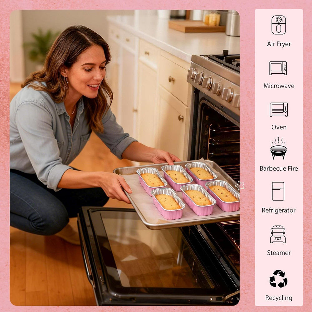50 PACK Mini Cake Pans with Lids and Spoons,Rectangular Aluminum Foil Bread Pan,