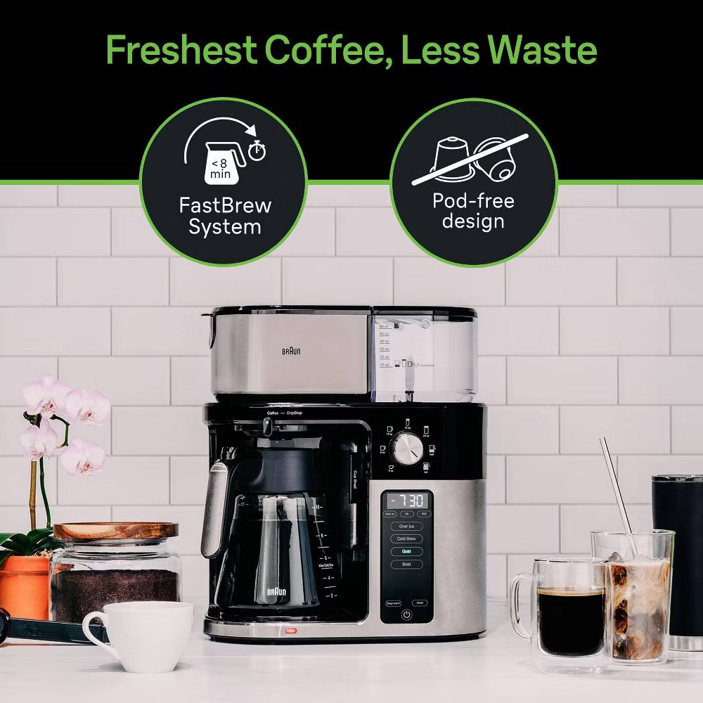 Braun 50 oz MultiServe Coffee Maker Plus 10-Cup Pod Free Drip 7
