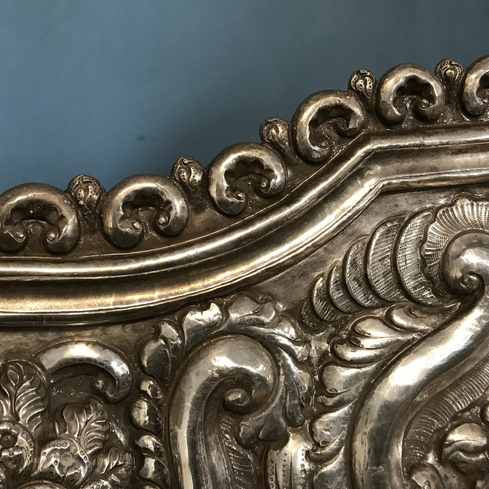 Impressive 19th C. Continental Sterling Silver Repousse Platter