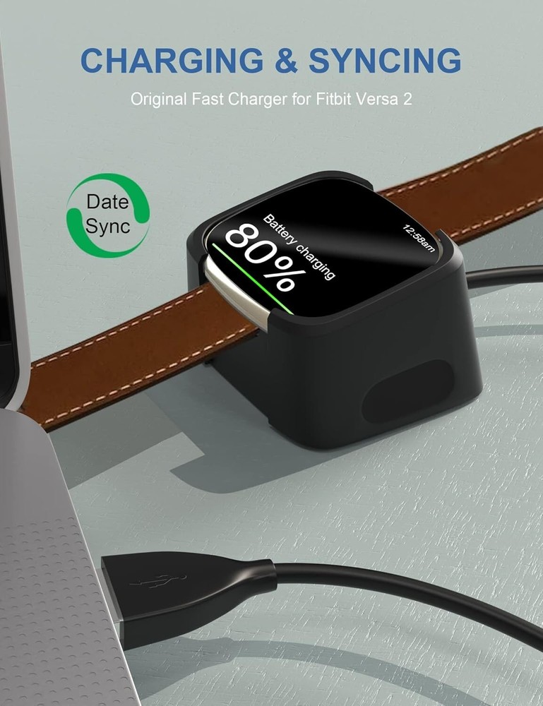 3.3Ft USB Charger Compatible with Fitbit Versa 2 Charger Dock Anti-Slip Replace
