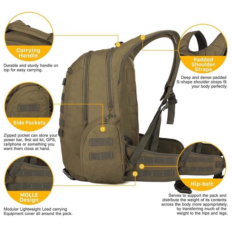 Tactical Backpack Day Pack Hiking Field Bug Out Bag w/ Molle System
