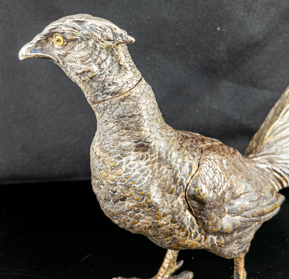 Antique Silver German 800 Table Pheasant Hanau Decorative Figural Bird