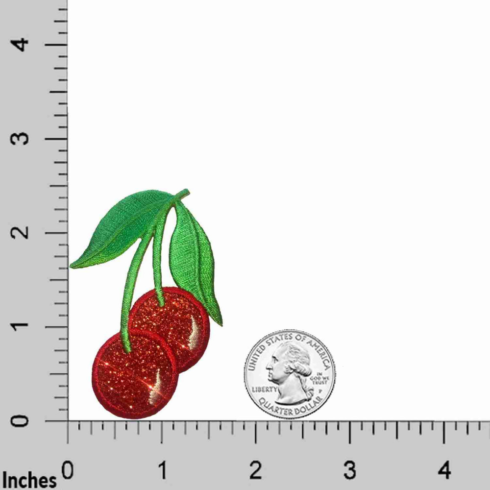 Glittered Cherries Patches (4-Pack) Fruit Embroidered Iron On Patch Appliques