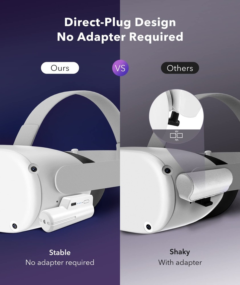 5000mAh Rechargeable for Meta/Oculus Quest 2 Accessories Battery Pack