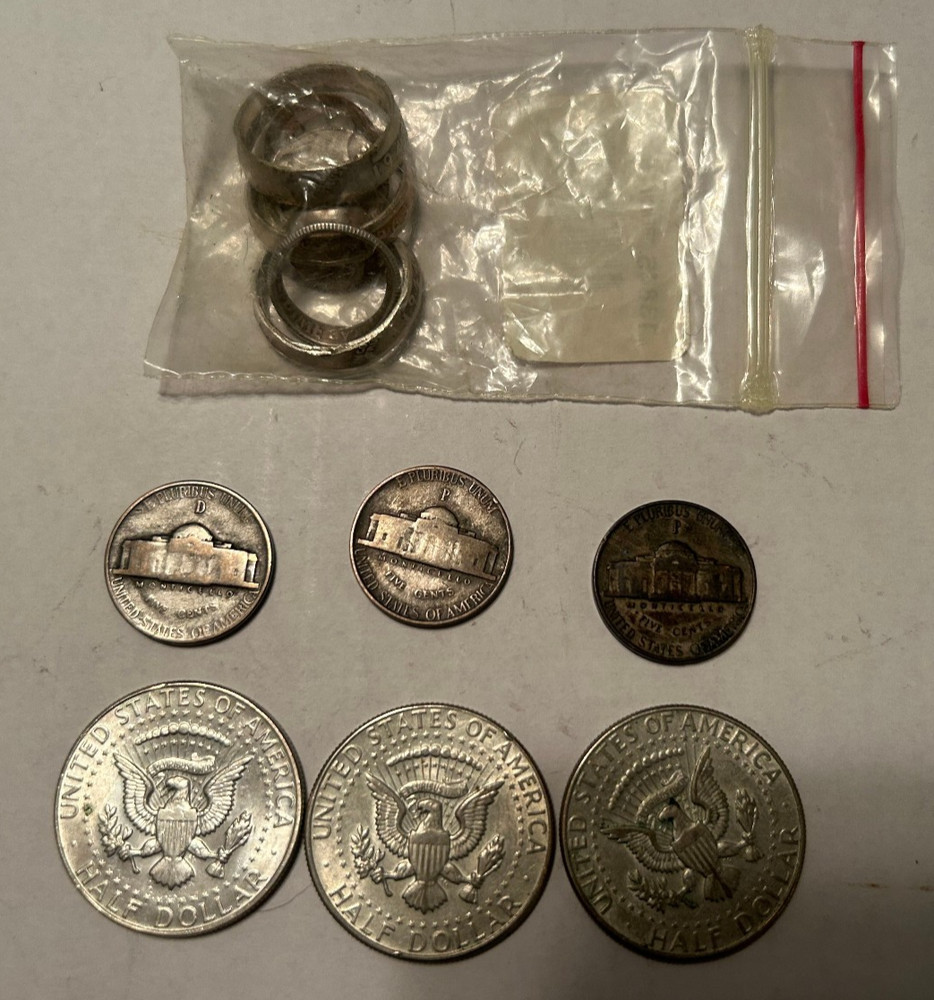 3 40% SILVER HALF DOLLARS 3 WAR NICKELS 20.2 GRAMS SCRAP 90%
