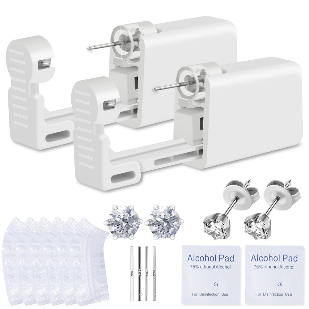 Complete Ear Piercing Kit: Dual Disposable Guns, 16 Components for Safe Piercing