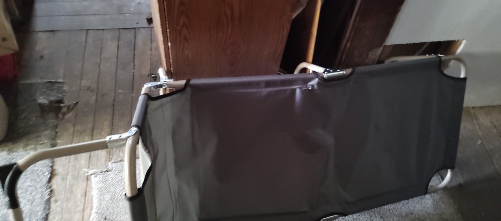 Gray Foldable Camping Cot with Metal Frame and Polyester Fabric for Adults