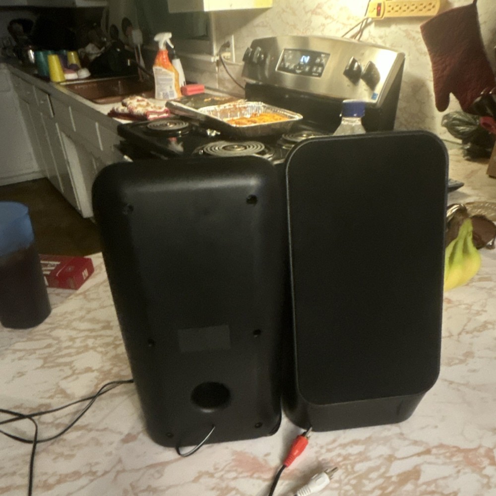 Black Wired Bookshelf Speakers Pair with RCA Input, Rectangular Plastic