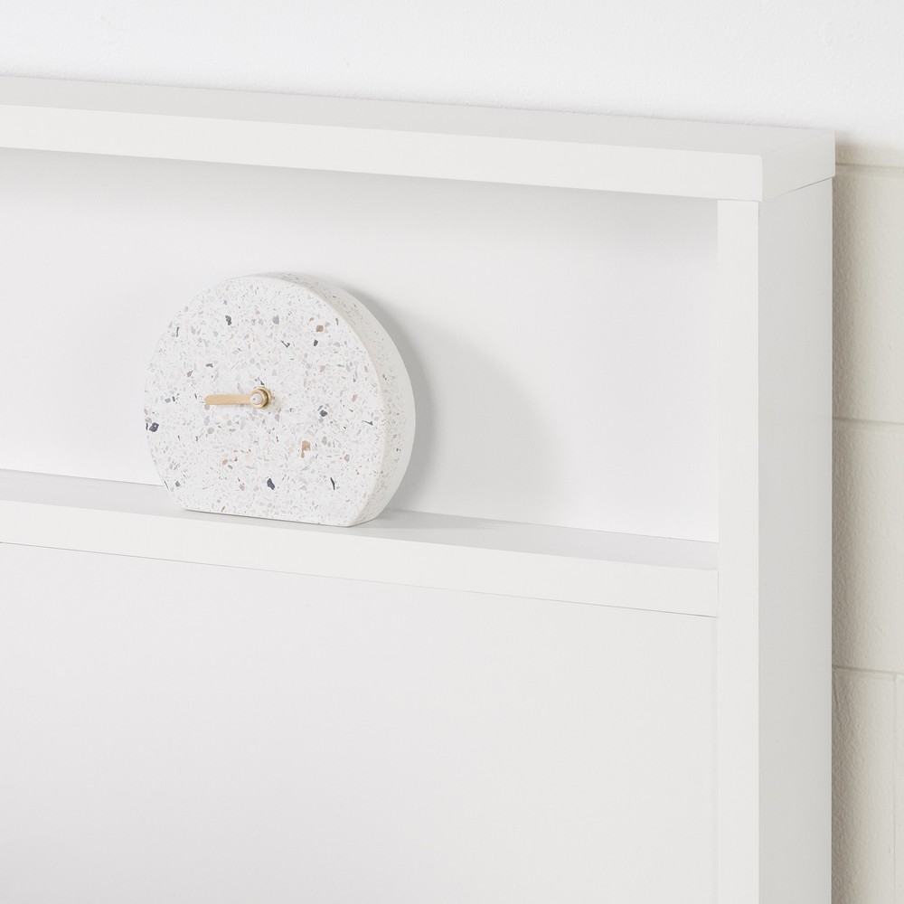 White Full Queen Wooden Panel Headboard Shelf Cut Out Bed Frame Mount Storage