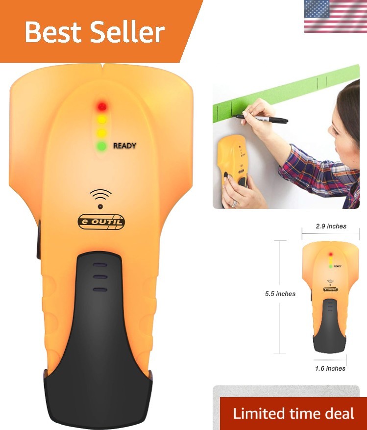 Compact Battery-Powered Stud Finder with Audio Alert and LED Display – Yellow