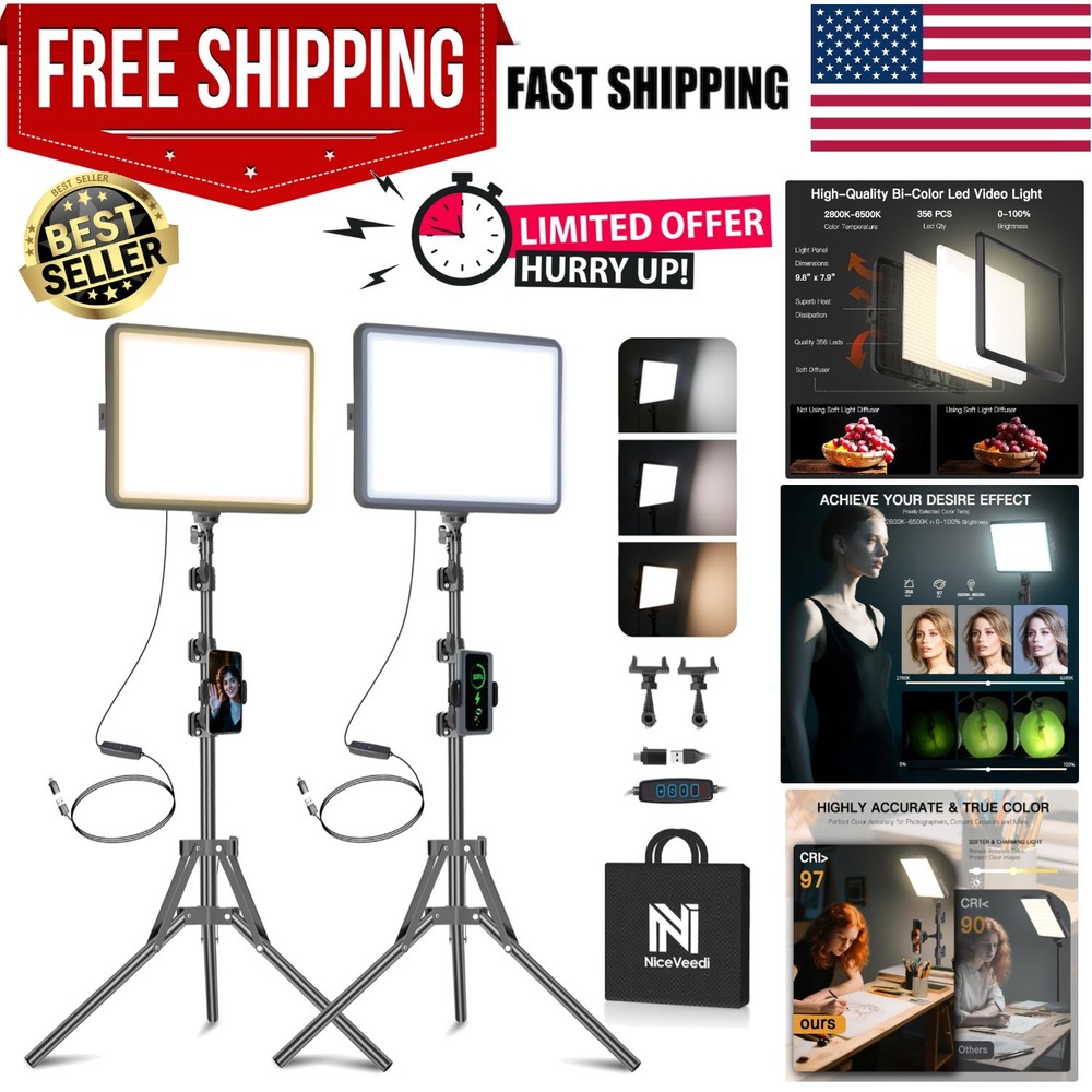 2-Pack LED Lighting Kit with Adjustable Tripod - Essential for Video Production
