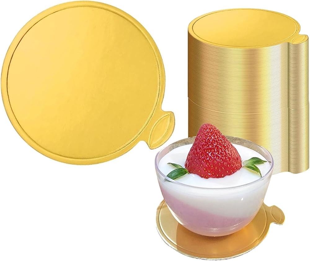 YYaa 3.5 Inch Mini Round Golden Cake Boards Mousse Cupcake Base Paper