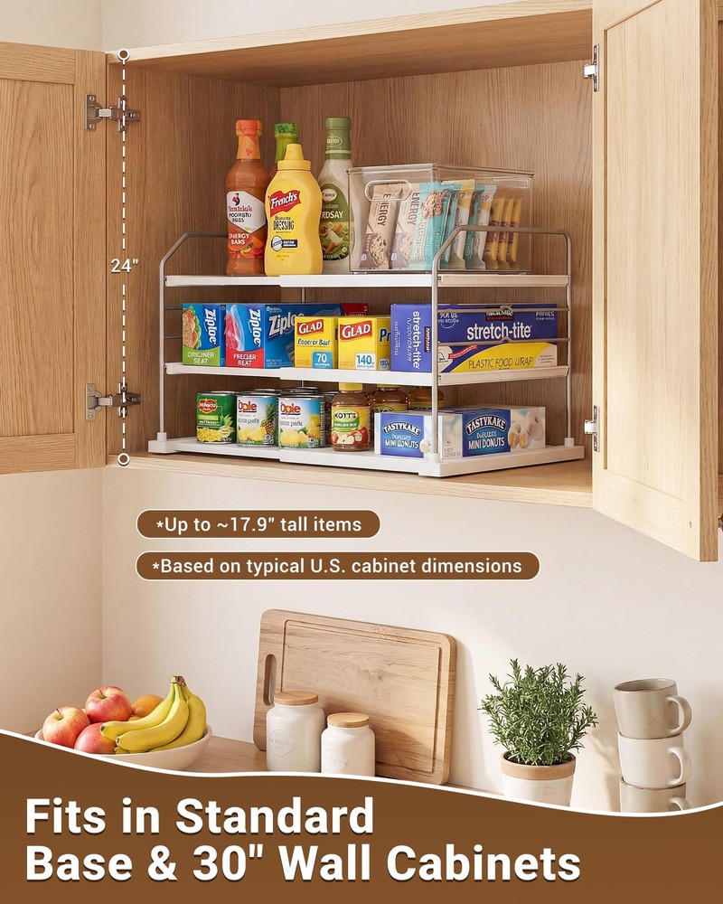 Extendable 3-Tier Kitchen Cabinet & Pantry Organizer for Plastic Wrap, Foil &...