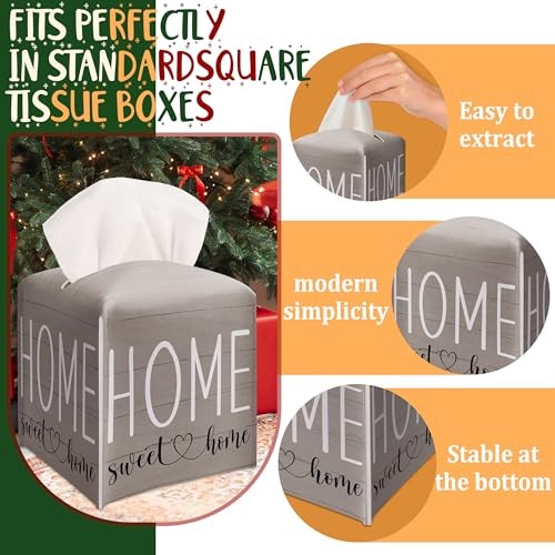 Decor Tissue Box Cover Modern Square Leather Tissue Case Holder Brown Home