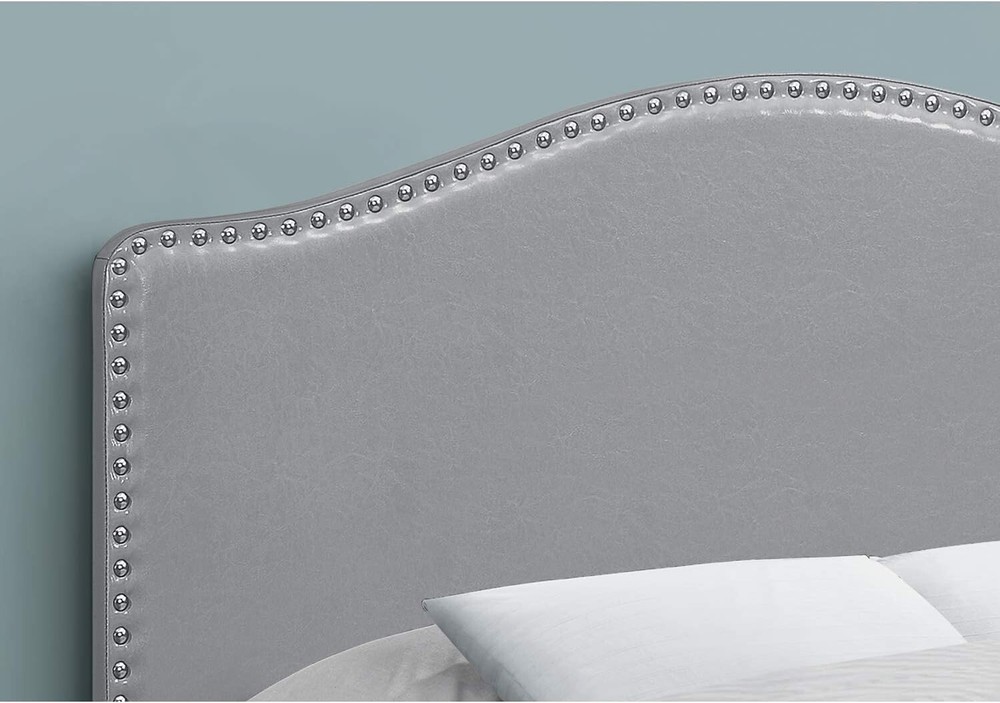 Monarch Specialties 6011F, Full, Bedroom, Upholstered, Pu, Grey, Transitional