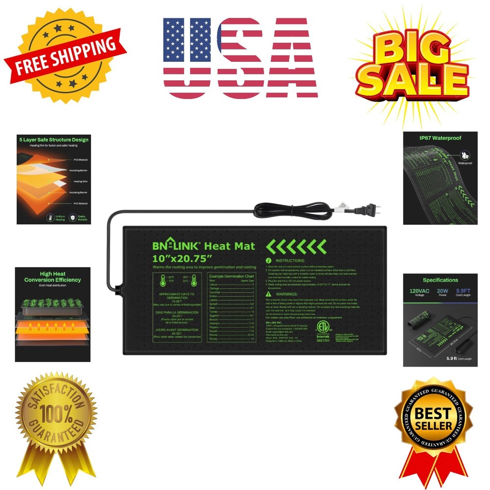 Durable Seedling Heat Mat for Seed Starting 10" x 20.75", Waterproof Warming ...