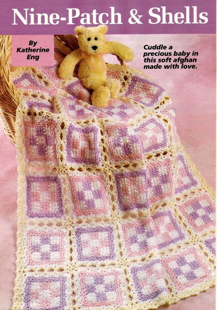 PRETTY Nine-Patch & Shells Baby Afghan/Crochet Pattern INSTRUCTIONS ONLY