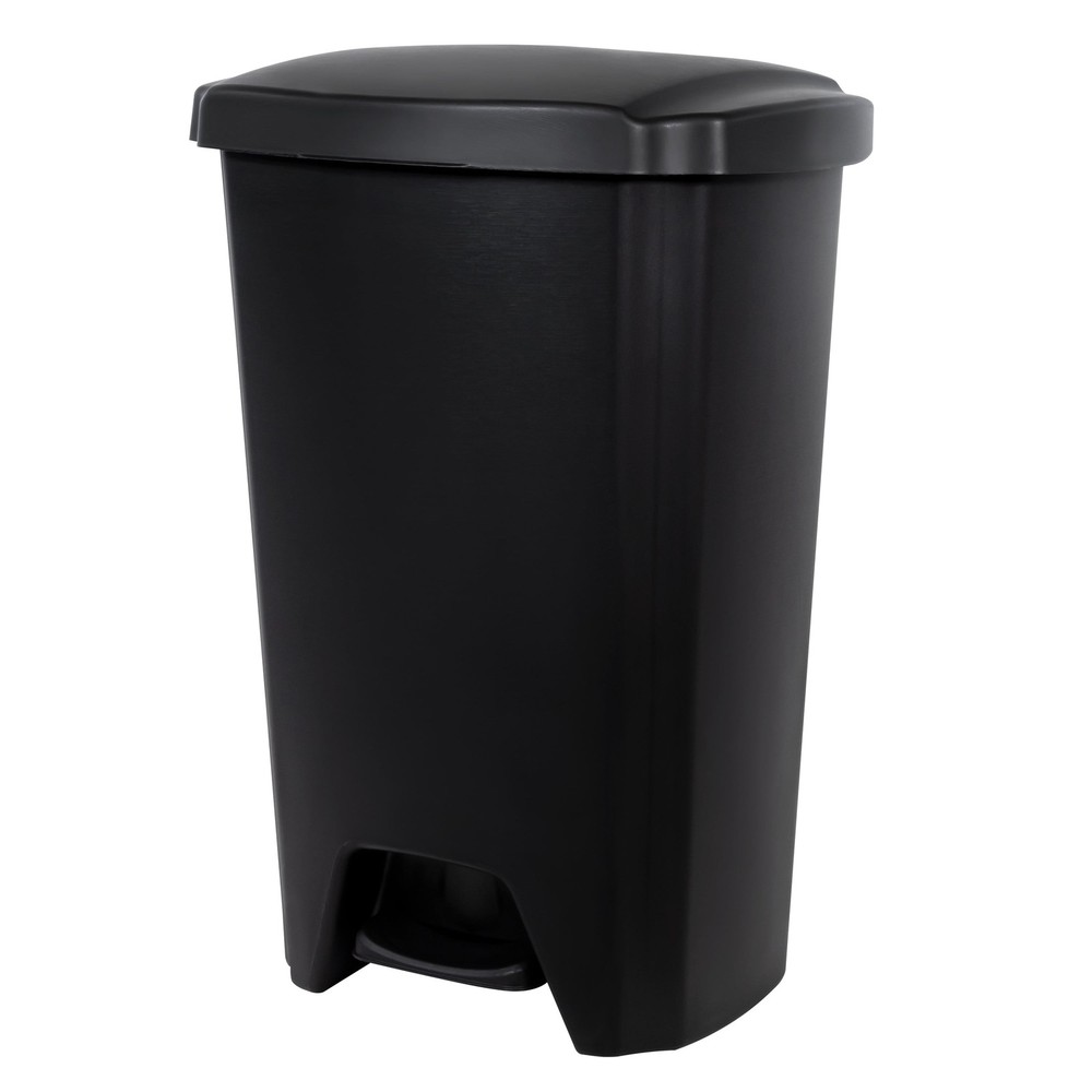 Kitchen Trash Can, 12.1 Gallon Plastic Step Garbage Bin with Foot Pedal Lid, Bla