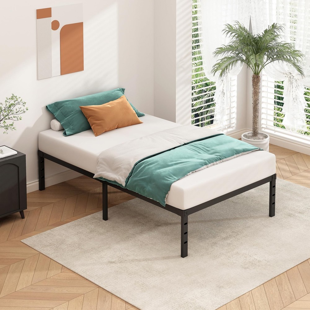 Metal Platform Bed Frame 16 Inch Tall,No Box Spring Needed,Twin Size Bed with...