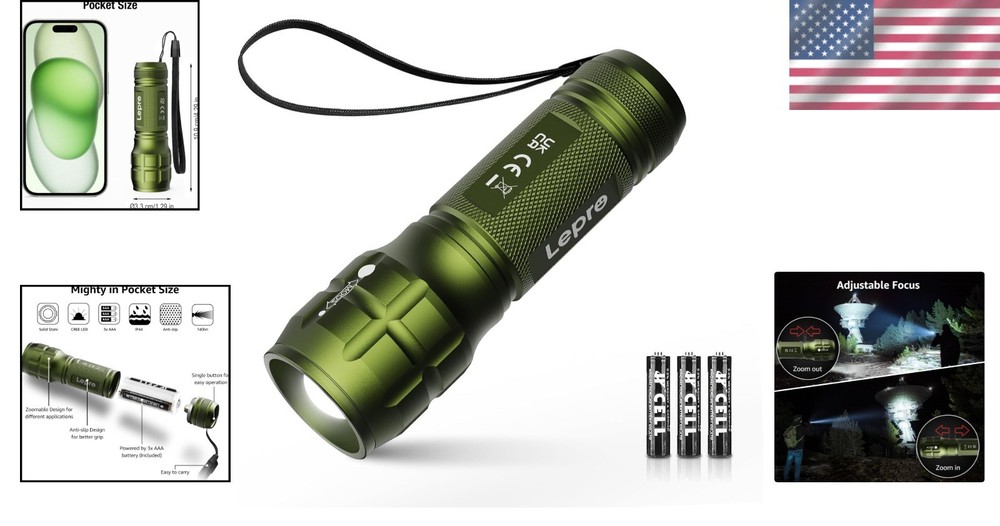 Compact Waterproof LED Flashlight - 140 Lumens Tactical Light with Zoom Feature
