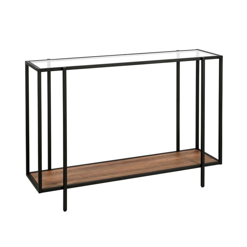 Henn&Hart 42" Blackened Bronze/Rustic Oak Metal/Glass Console Table