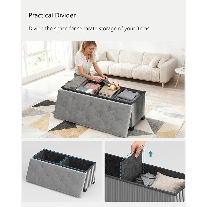 Comfortable Velvet Ottoman Storage Bench Multifunctional Footrest Easy Setup New