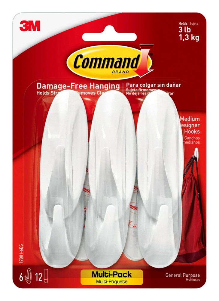 Command Designer Hooks 6 Pack Medium Adhesive Wall Storage Hooks Damage Free