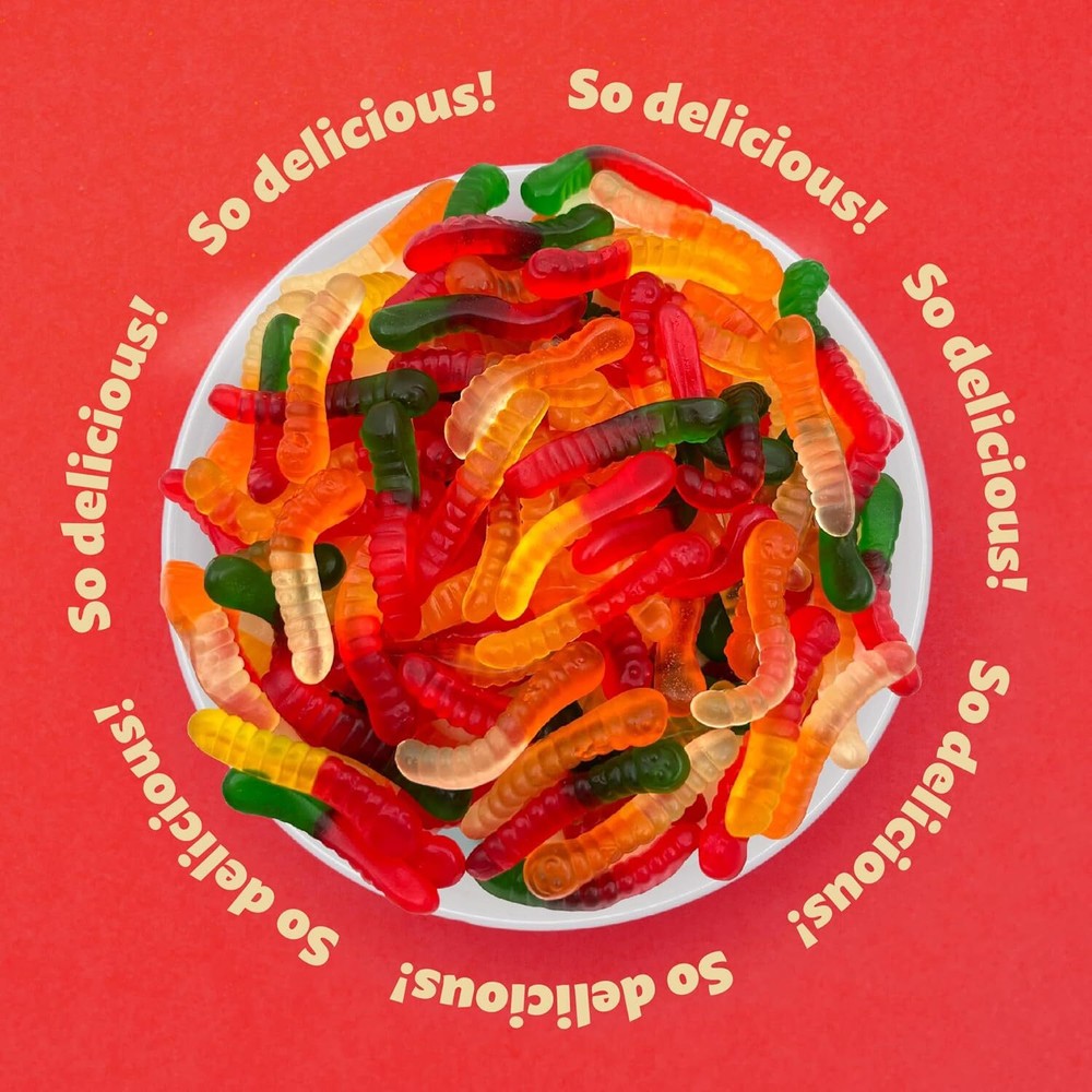 Mini Gummy Worms Candy, Assorted Fruit Flavors, 1-Pound (Pack of 2)